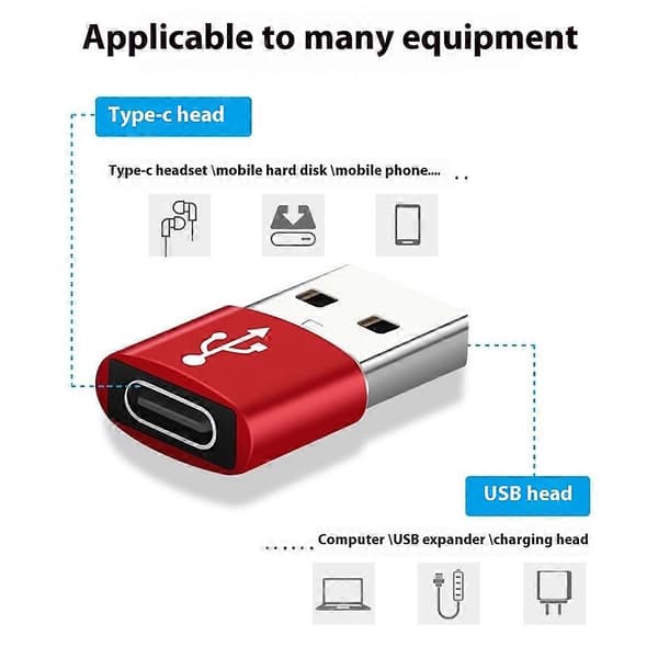 USB-C Hona till USB 3.0 Hane Adapter Dataöverföring Mini Laddningsadapter - Röd