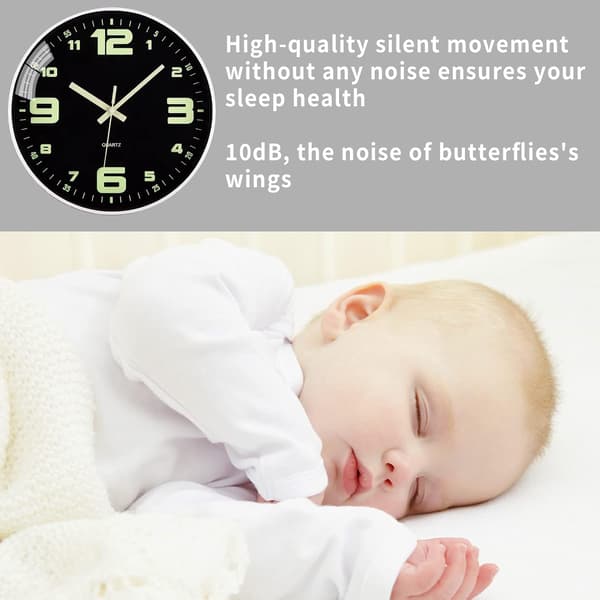 Silent Non-Ticking Luminous Wall Clock - 12 \" - Modern Quartz - Large Battery Operated Wall Clock - Easy to Read - for Ho