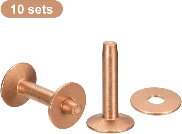 10 set kopparnitar och grader, 10x3,3x21mm solida läderkopparnitar för läder DIY hantverksmaterial, kopparton