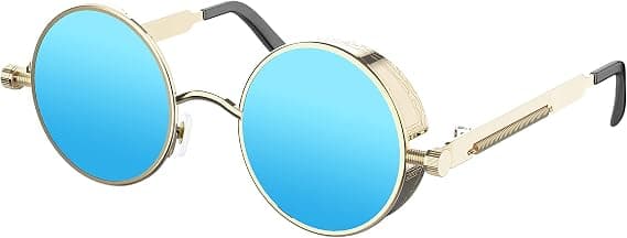Retro Gotiske Steampunk Solbriller for Kvinner Menn Rund Linse Metallramme