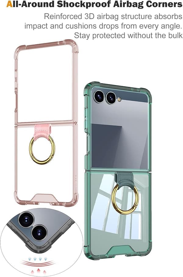 Case for Samsung Galaxy Z Flip 7, with Hinge Protection and Ring Holder (Transparent) [Ho]
