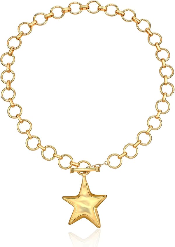 Chunky stjärnhalsband för kvinnor, hamrad statement-hänge