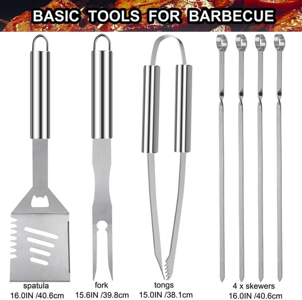Durable Stainless Steel BBQ Tools, Extra Thick Spatula, Fork, and Tongs. Complete Grill Accessory Set in Aluminum Storage Case
