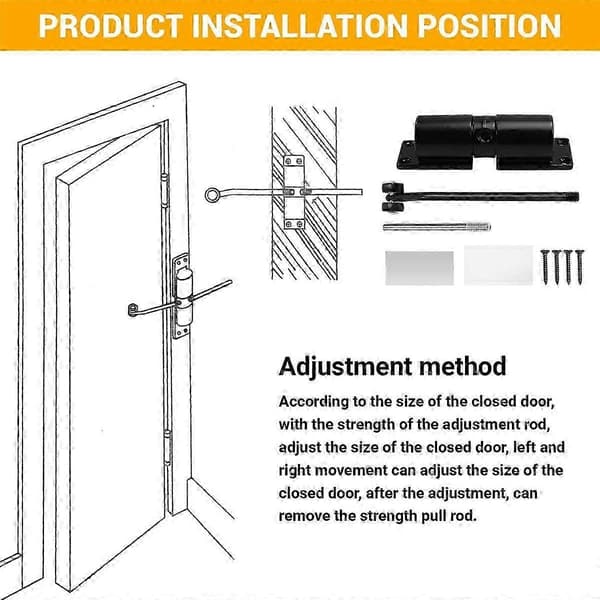 Automatic Door Closer Metal Adjustable Heavy Duty Safety Spring Silencer Convert Hinged Door Interior Exterior