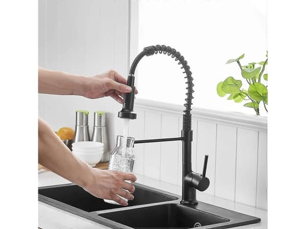 Brushed Nickel Kitchen Faucet with Pull-Down Spray, 360° Swivel Single Handle Mixer, Solid Brass High Arc Sink Faucet for EU AU CA