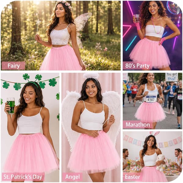 4 lager Tutu Fluffig Dans Balett Bubbelkjol, Rosa Kjolar