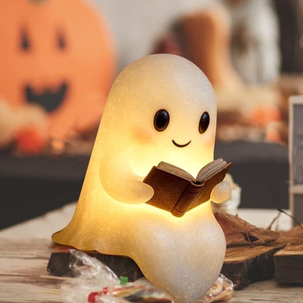 Halloween Spøgelse Natlampe 3D LED Lysende Dekoration til Soveværelse Studieværelse 15+21cm [Ho]