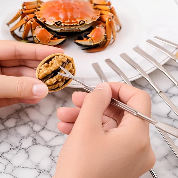 Kitchen Picnic Seafood Tool Set - Lobster Fork Set - Crab Claw Needle - Walnut Needle - Nut Needle - Suitable for Seafood - Nuts (15 Pieces - Silver)