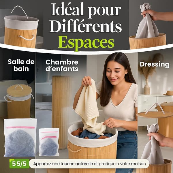 Laundry Basket for Dirty Clothes - Storage Boxes with Removable Fabric Bag - Eco-Friendly Laundry Basket