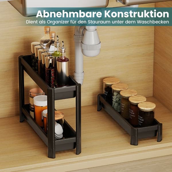Slim 3-Tier Kitchen Cart with Handle, Black 2300