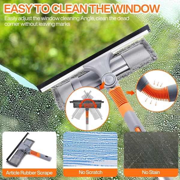 5-in-1 Professional Window Cleaning Kit, 162 cm Telescopic Handle, 2 Microfiber Cloths, Flexible Head