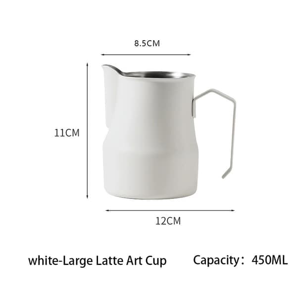 Mælkeskummer i rustfrit stål 450 ml, kande til latte art og cappuccino til kaffemaskine (hvid) [Ho]