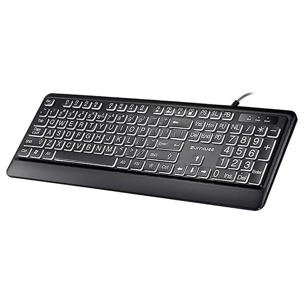 Tastatur med stor skrift, USB-kabel, baggrundsbelysning til synshandicappede begyndere