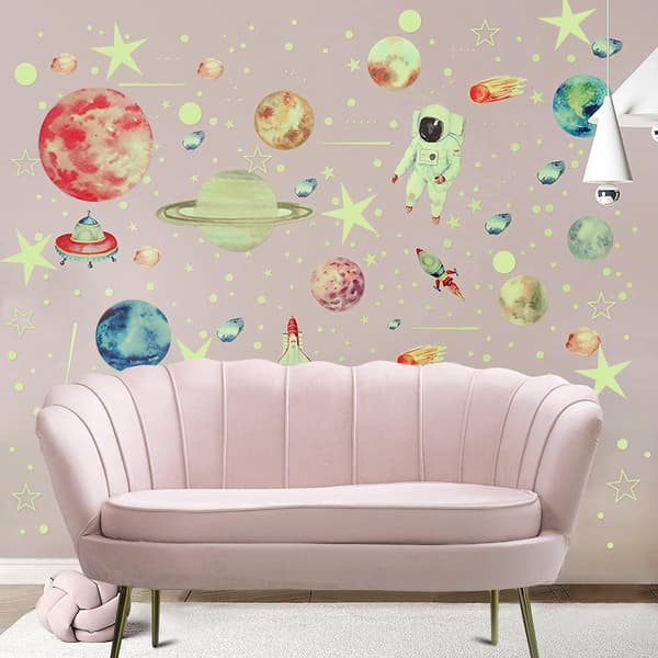 Glow in the Dark Stars Wall Decals, 1449 pcs Green Luminous Ceiling Decorations Planets Astronaut Rocket Glow S