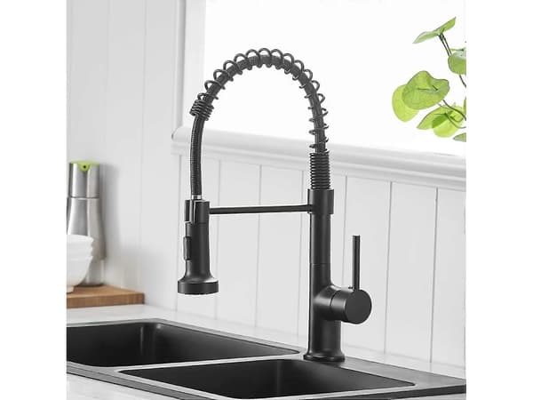 Brushed Nickel Kitchen Faucet with Pull-Down Spray, 360° Swivel Single Handle Mixer, Solid Brass High Arc Sink Faucet for EU AU CA