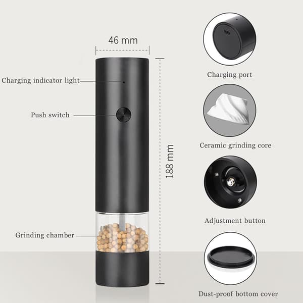 2-piece Electric Salt and Pepper Grinder Set with Storage Base, Refillable Spice Grinder, 4-Level Adjustable Pepper Mill for Kitchen