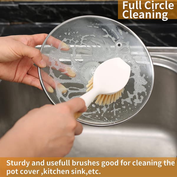 2-pack Kitchen Dish Brush with Bamboo Handle, Dish Scrubber, Scrub Brush for Pots, Pans, Sink