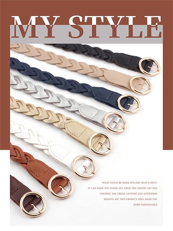 Women's Thin Braided Belt Slim PU Leather Thin Woven Belt for Jeans Dress
