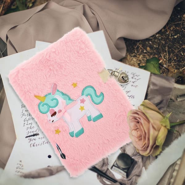 Unicorn Plush Notebook with Lock and Key A5 Girls Lockable Diary Cute Decorative Plush Notebook