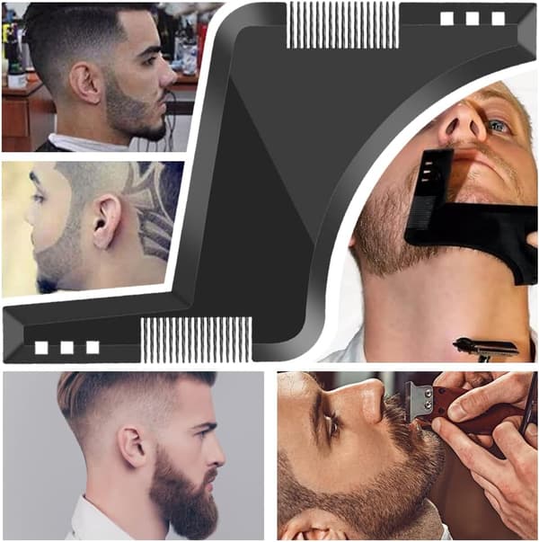 4 skabeloner til skægstyling, kamme og værktøjer til hårklipning, symmetrisk arrangeret til trimning