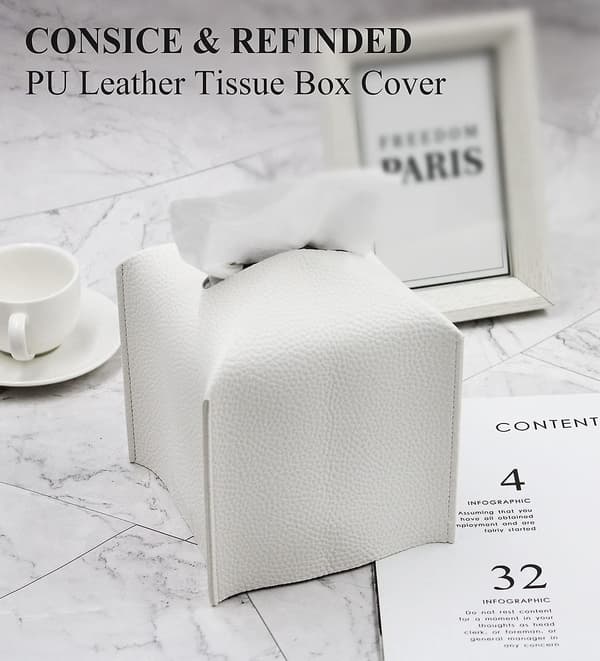 1 pc Tissue Box Cover, Square Decorative PU Leather Tissue Box Holder
