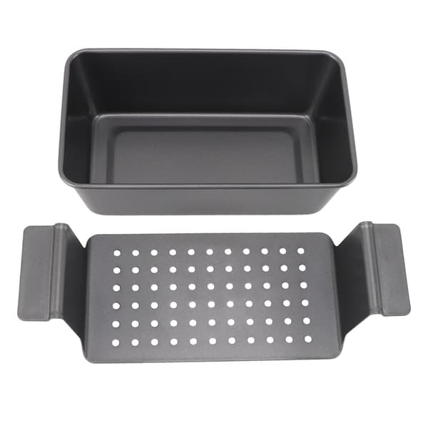Rektangulær røykfri non-stick multifunksjonell grillpanne av karbonstål med hull og doble ører