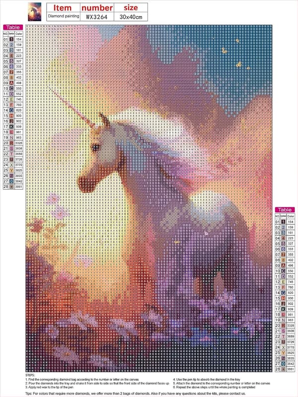 30x40cm 5D Diamantmålning, DIY Broderi Vacker Enhörning Diamant