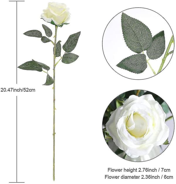 Fong 12-pak kunstige røde roser blomster silke realistiske blomster (hvid)
