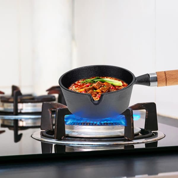 Cast Iron Mini Pot with Wooden Handle, Space-Saving Compact Design