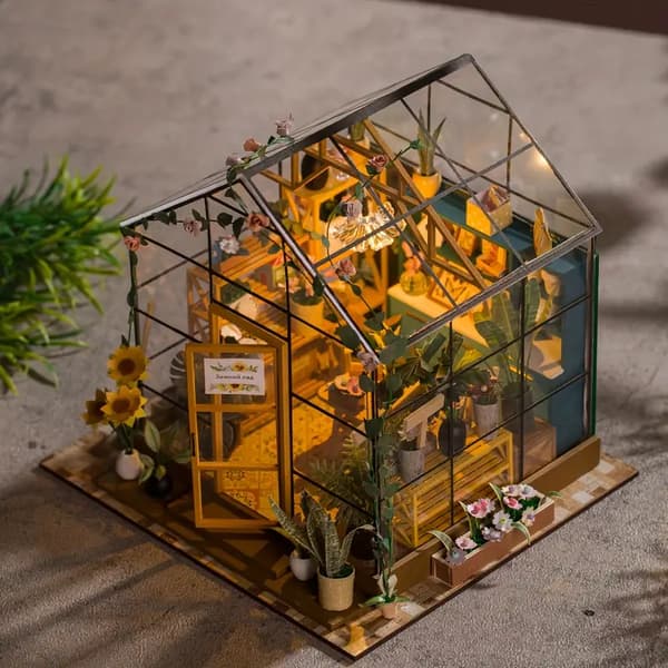 DIY Træhusdukkehus-sæt med møbler - Miniature 3D-puslespil til boligindretning
