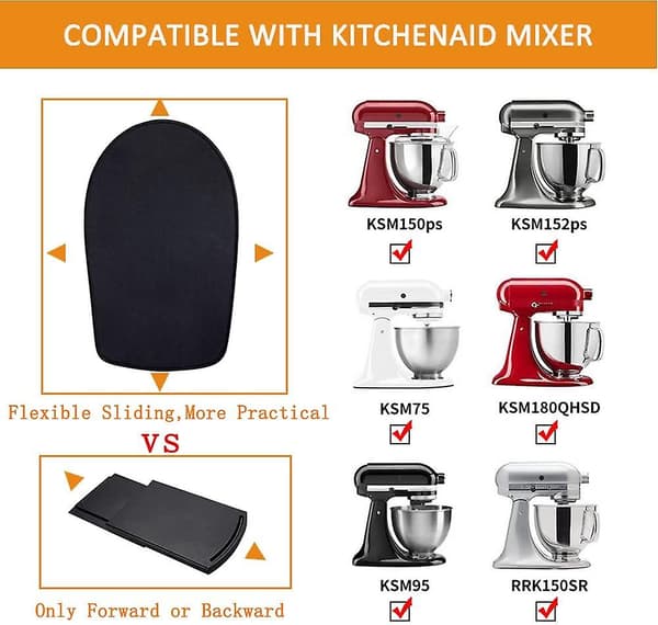 Glidebræt til KitchenAid foodprocessor - Tilbehør Underlag Skridsikker 4,5L-5L Mixer Flytter Køkkenmaskine Glidemåtter (Sort)