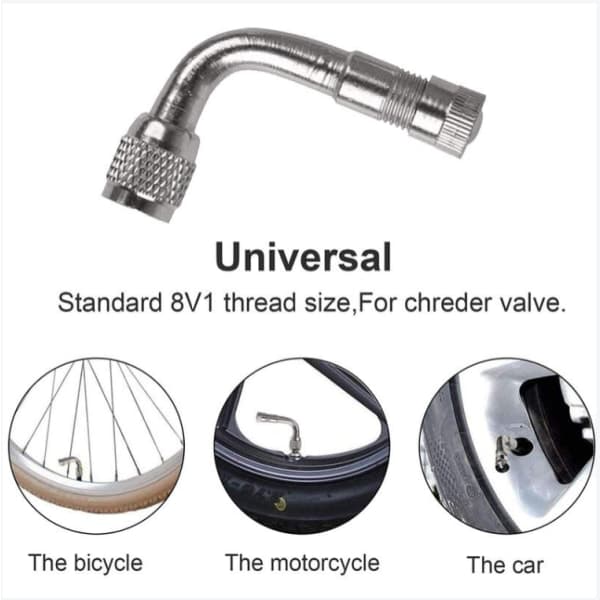 2-pak Universal Motorcykel Scooter Ventilforlængeradapter Messing Vinklet Sølv 90 grader 90 degrees