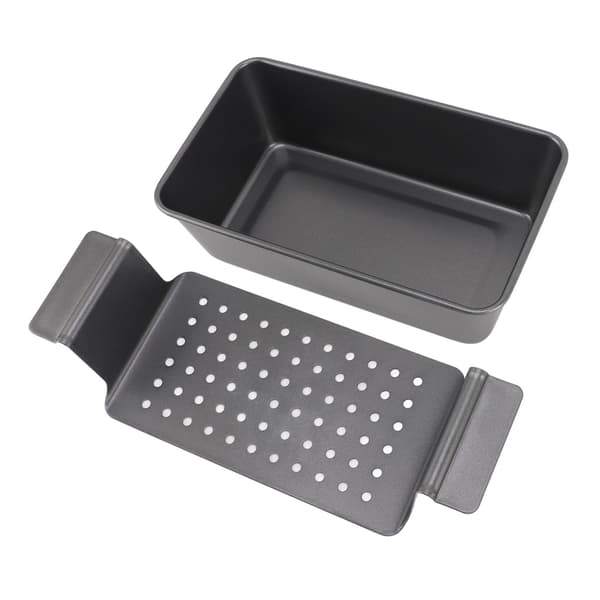 Rektangulær røykfri non-stick multifunksjonell grillpanne av karbonstål med hull og doble ører