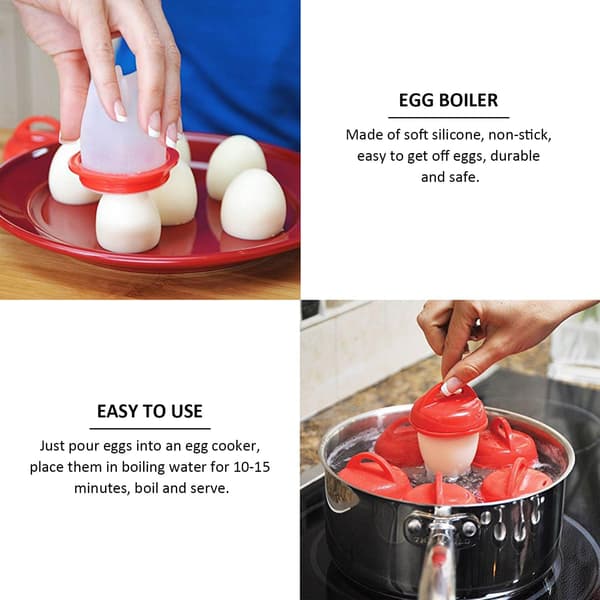 Dampkokte eggkopper, 6-delt sett, gjenbrukbare non-stick silikon eggkopper for hardkokte egg med skall
