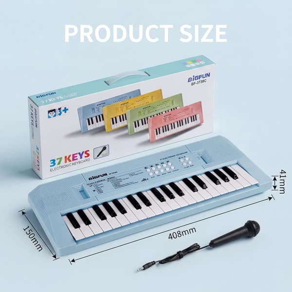 37-Key Kids Piano with Microphone, Music Keyboard, Light Blue Light Blue