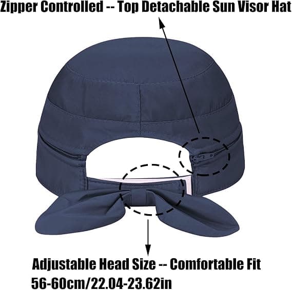 Women's Sun Hat with UV Protection, Foldable Wide Brim Sun Visor with Removable Top