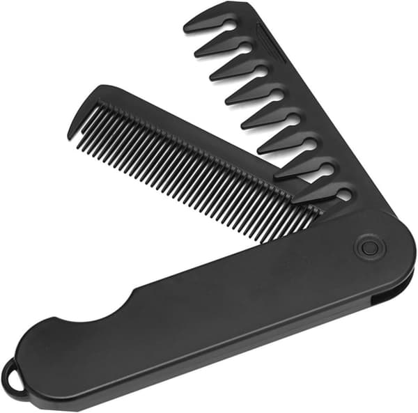 Sammenklappelig oliekam til mænd Bærbar sort kam med brede tænder til rejser og skægstyling