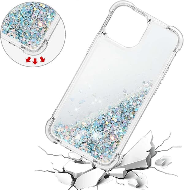 iPhone 13 Pro Max Deksel, Glitrende Glimmer Flytende Væske Transparent Myk TPU Silikon Beskyttende Støtsikkert, Sølv