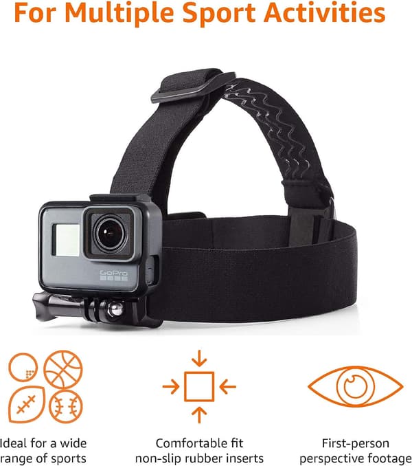 Head Strap Camera Mount for GoPro, Waterproof Headband Camera Mount Compatible with All GoPro Cameras, Black