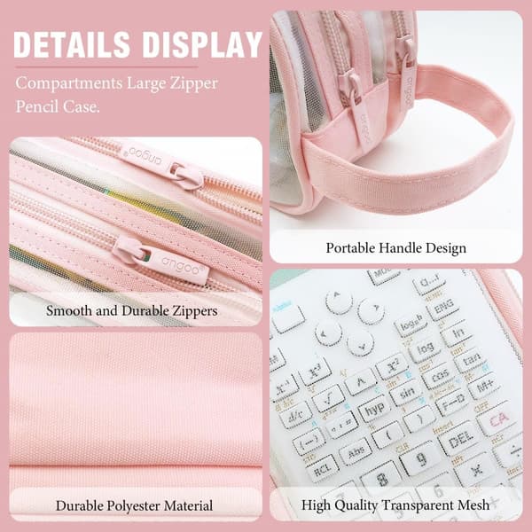 1 pc Clear Pencil Case for Exams, Transparent Large Capacity Pencil Pouch with 2 Compartments and Zipper, Pink