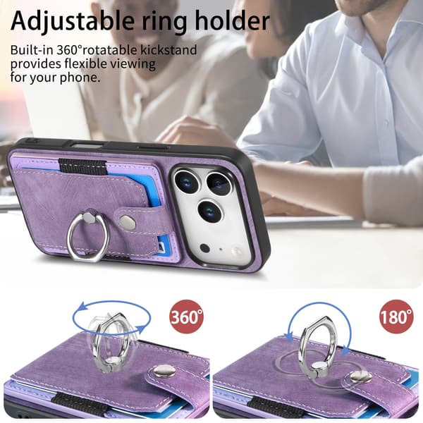 Kortholder til iPhone 17, ensfarget, retro metallring, magnetisk bilfeste, brun.