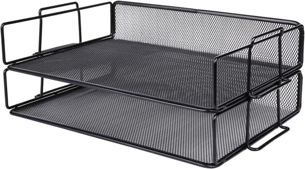 2 stk. Brevbakker/Stabelbare Metalnet Skrivebordsbakker/Multifunktionel Organizer/Filholder til Kontor, Skole, Studie - (Sort)