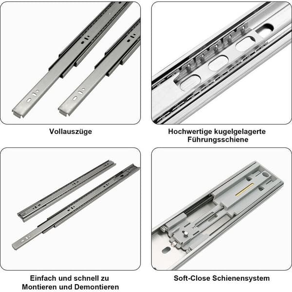 Skuffeskinner med automatisk retur, fuldt udtræk, 45mm, 450mm, 2 stk.