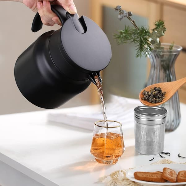 Vacuum Teapot with Infuser, Loose Leaf Tea Strainer, Stainless Steel Coffee Pot with Temperature Display, 800ml