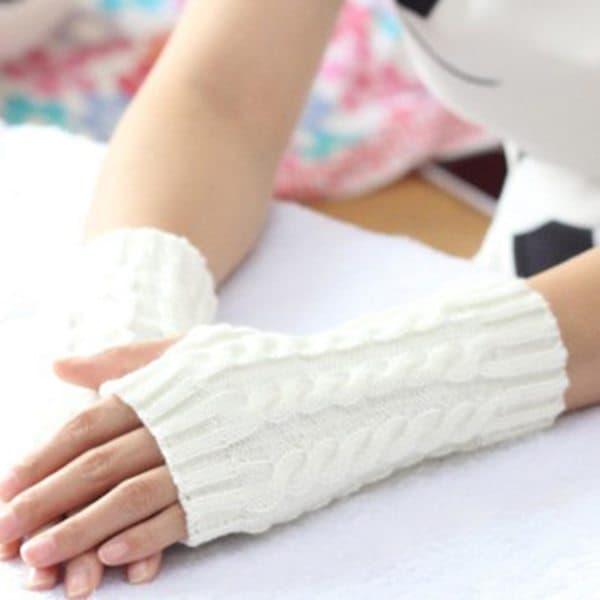 Unisex Winter Thick Warm Knitted Stretch Fingerless Half-Finger Flat Long Gloves Dark Grey