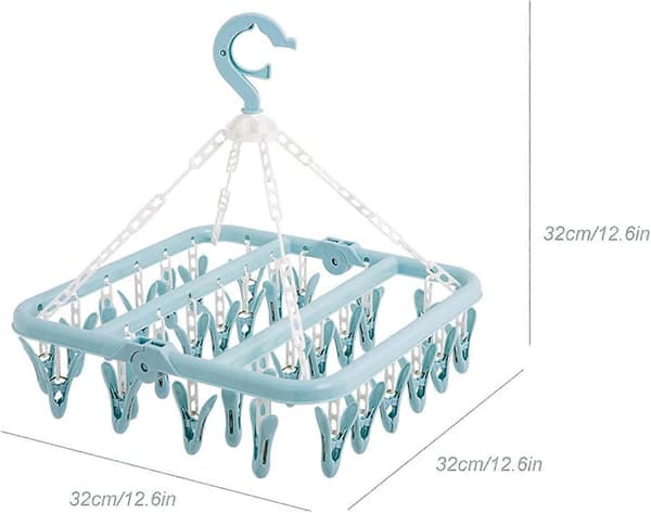 Underwear Hanger with 32 Clips, Foldable Laundry Clothes Peg, Drying Rack, Windproof Clothes Peg