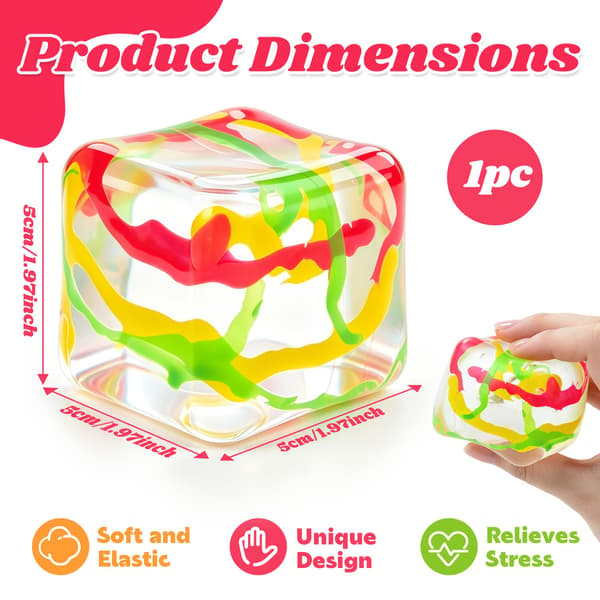 Stress Cube, 5 cm Transparent Swirl Squishy Cube, Maltose-Filled Squishy Stress Cube, Slow Rising Textured Squishy, Squeeze Cube for Kids Striped Cube Striped Cube