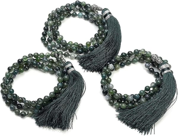 6mm Natural Rhodochrosite/Moss Agate 108 Buddhist Prayer Beads Tibetan Mala