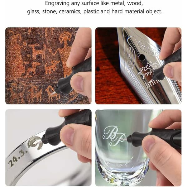 Pyrografiset - Elektrisk sladdlös gravyrpenna för trä, glas, sten, DIY-graveringsverktyg, gravyrkit med extra diamantspets, spetsbyte