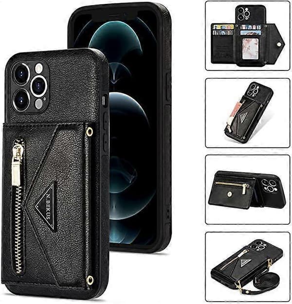 Wallet Case with Shoulder Strap for iPhone 12 Pro Max, Card Holder, PU Leather Protective Zipper Handbag, Stand